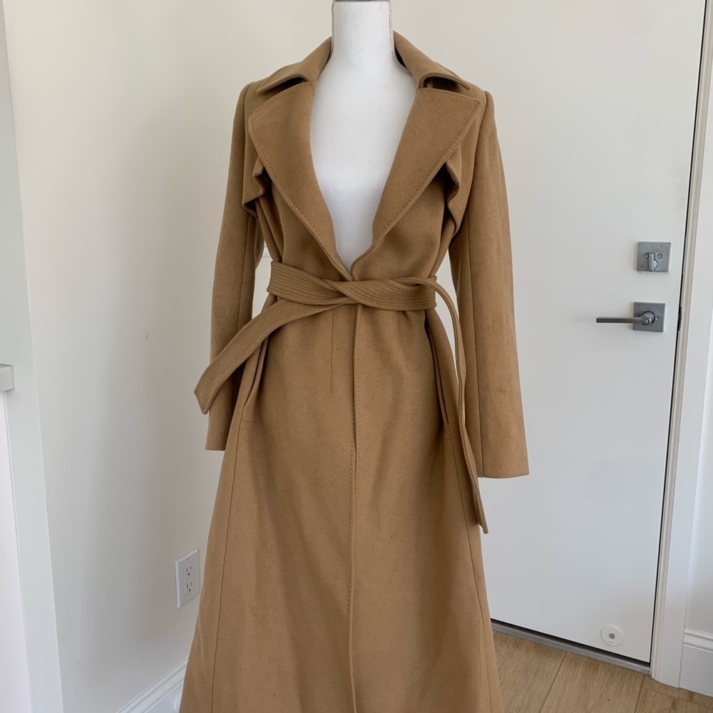 Karen Millen Camel Belted Wool-Blend Trench Coat